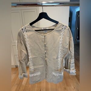 Vintage Victoria's Secret Linen-Cotton Cream Button-Front Jacket with Lace Trim